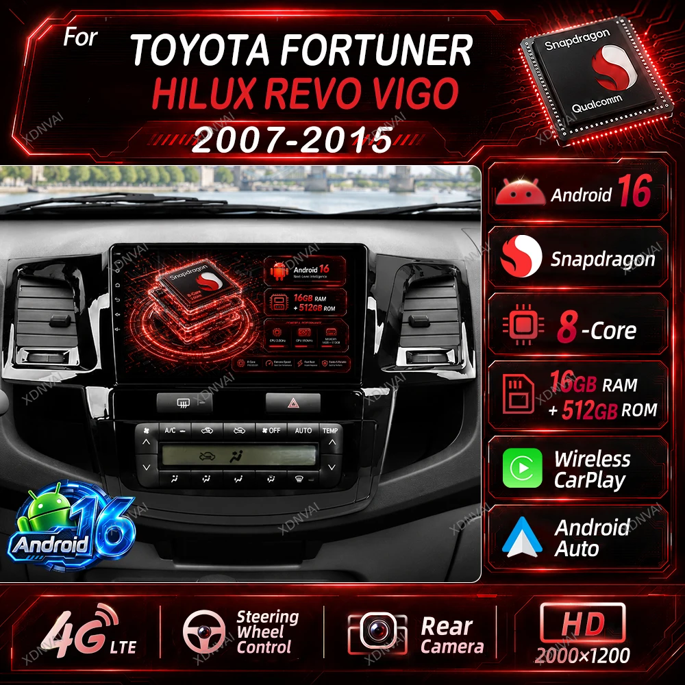 Android 16 Multimedia For Toyota Fortuner HILUX Revo Vigo 2007 - 2015 Car Radio Video Player Audio Auto Autoradio GPS Head Unit
