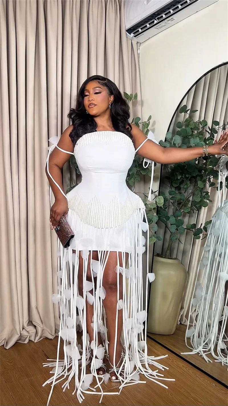 Vestido de fiesta rosa con perlas florales, vestido Sexy sin tirantes sin mangas, Mini vestido de novia corto para fiesta, bata Formal para invitados, boda y cumpleaños