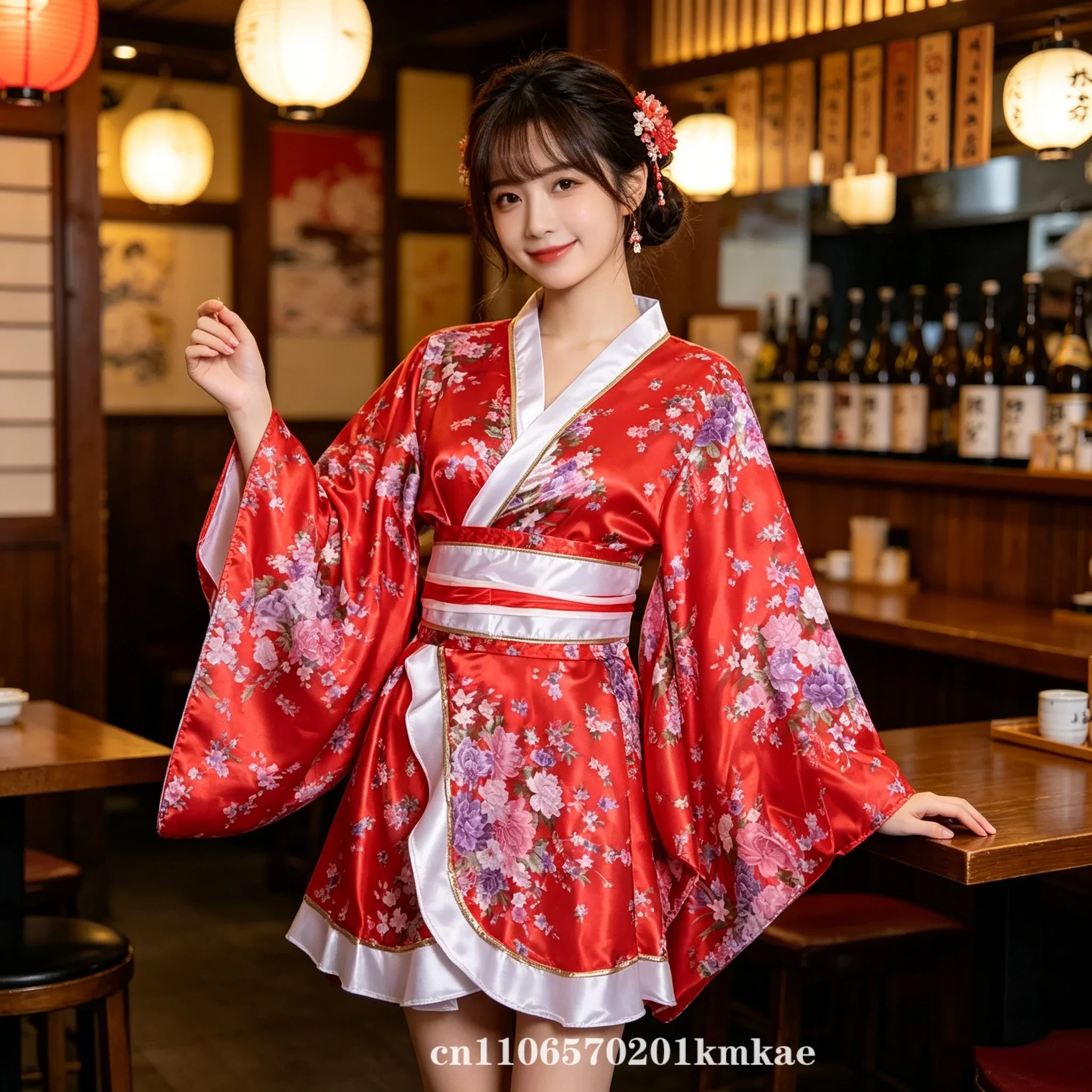 New Women's Kimono Short Japanese Style Print Improved Yukata Stage Performance Costume Cosplay