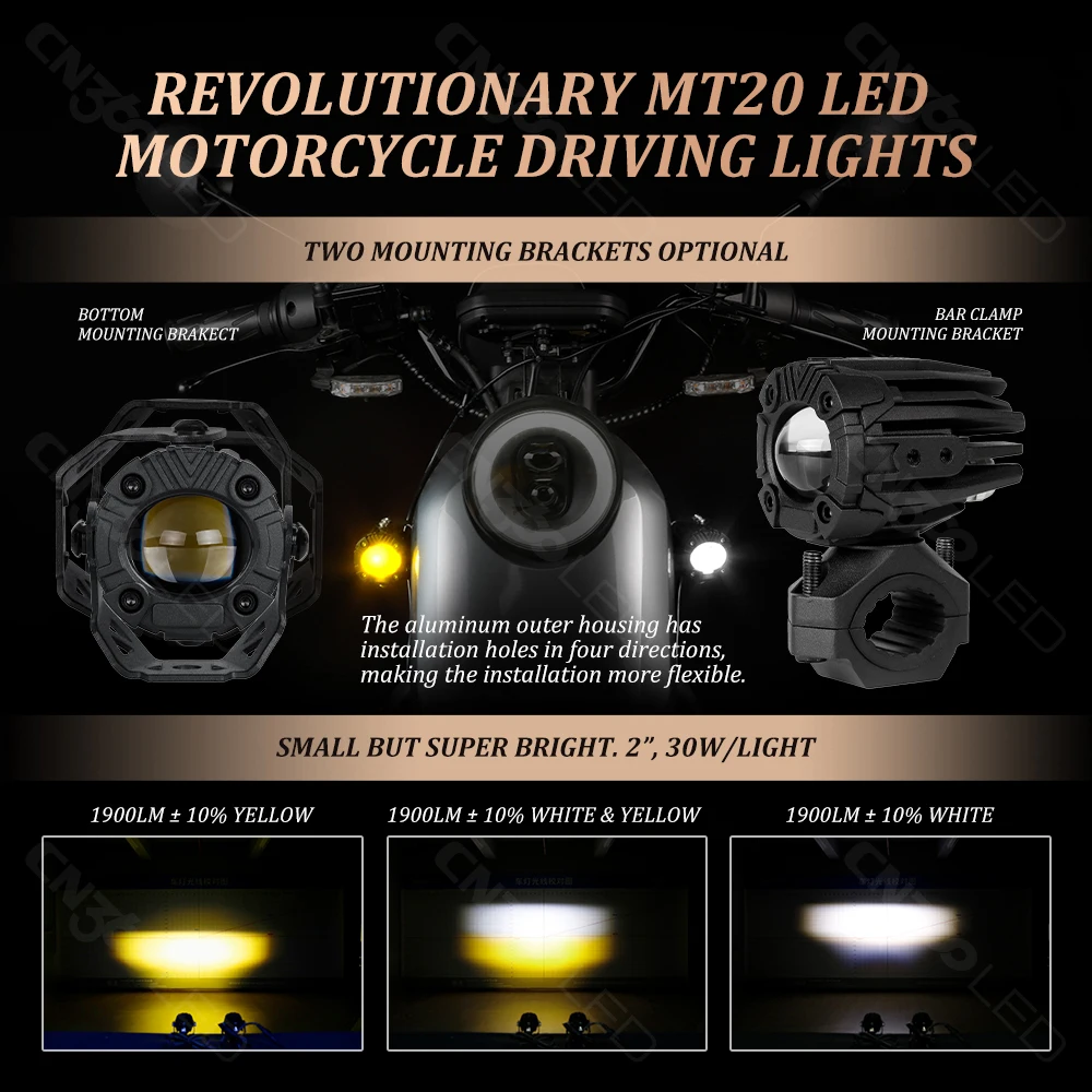 

OGA 2"LED Motorcycle Lights 30W 10-30V White Yellow Driving IP67 6000K Plug&Play Customized Glass Lens Offroad Lamp for SUV ATV
