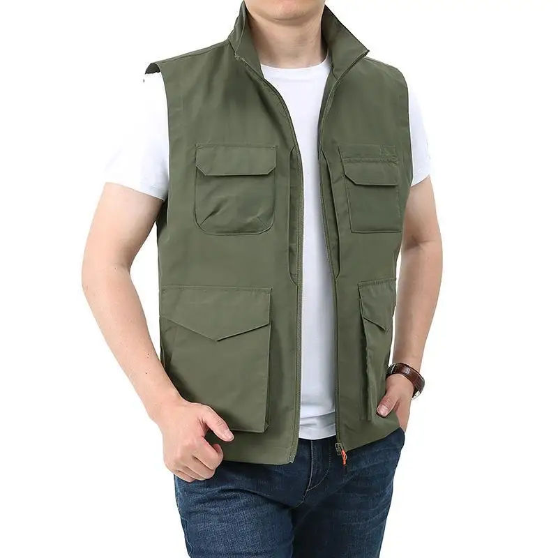 

Fashion Fishing Vest Multi Pockets Zipper Waistcoat Stand Collar Cool Photographer Vest Plus Size Men's Sleeveless Jacket M-6xl