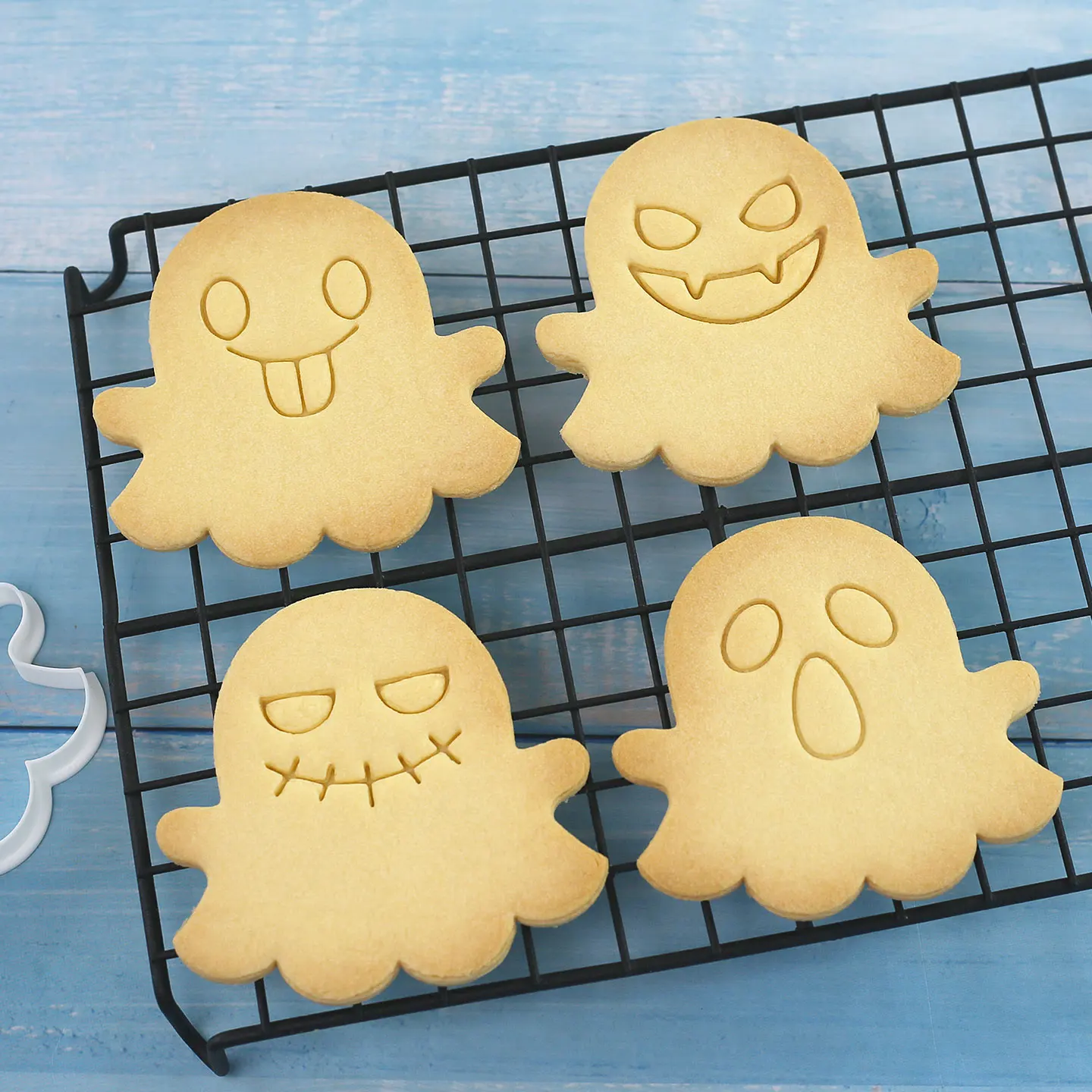 4 Pcs Funny Ghost Cookie Cutter DIY Festive Halloween Cookie Mold 3D Ghost Wacky Face Design for Cake and Baking