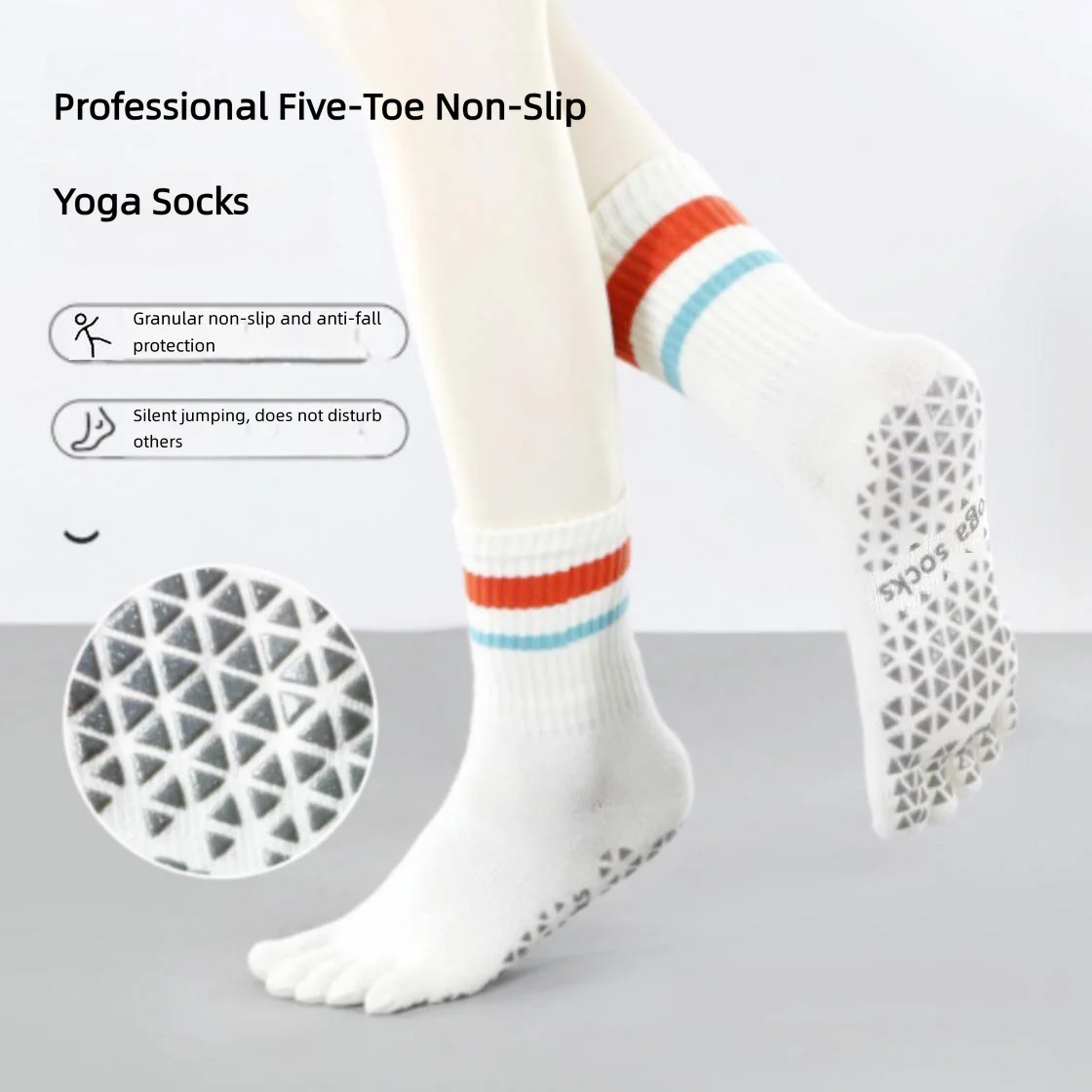 1足入り、ミドル丈、ダブルストライプ柄のヨガソックス。滑り止 - Pilates Yoga Barı のレビューと価格