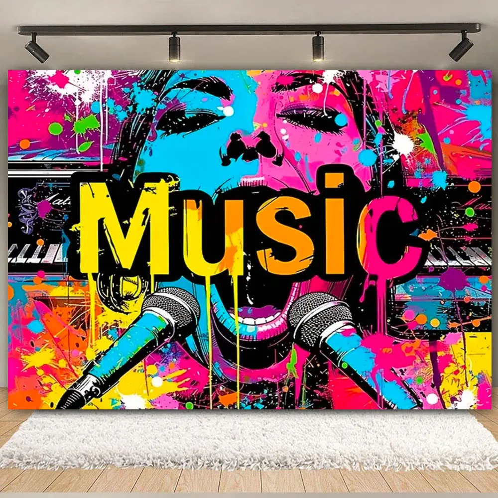 

Music Party Happy Birthday Photography Backdrops Disco Let's Glow Decoration Abstract Shine Stage Photo Studio Background MN-01