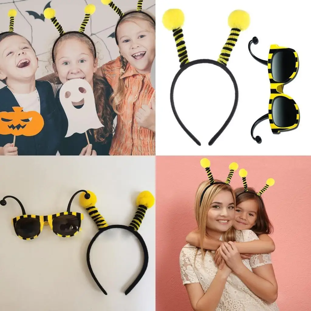 652F Women Men and Kids Party Costume Cosplay Accessory for Head Hoop Glasses Set