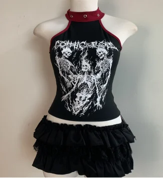 

Kawaii women's top 90s American dark gothpunk retro hottie slim elastic design summer niche fashion Emo halter sleeveless vest