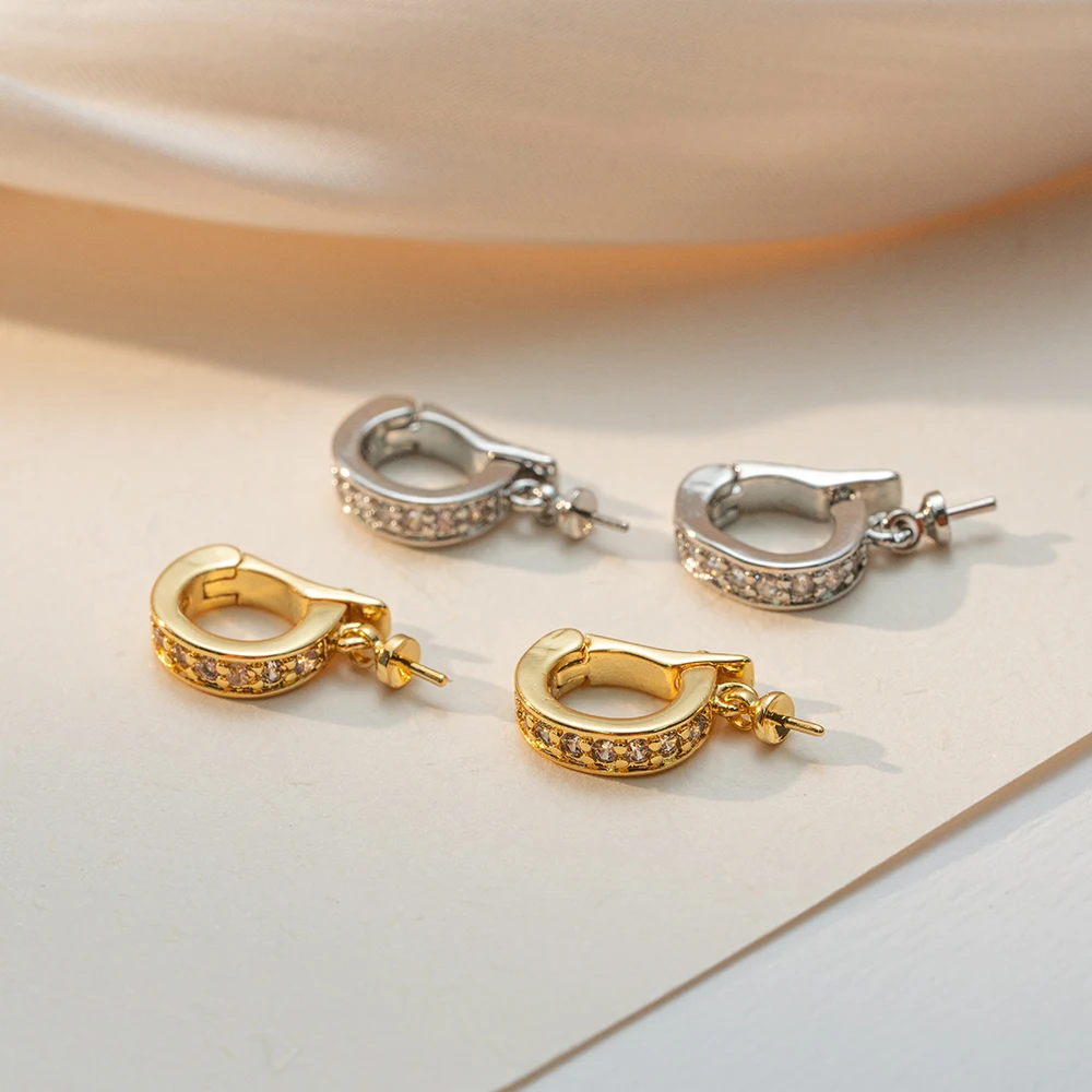 2개 18K 금도금 황동 아이핀 베일 페그 라인스톤 클라스프 커넥터 (반구멍 구슬, 참, 펜던트, 쥬얼리 제작용)