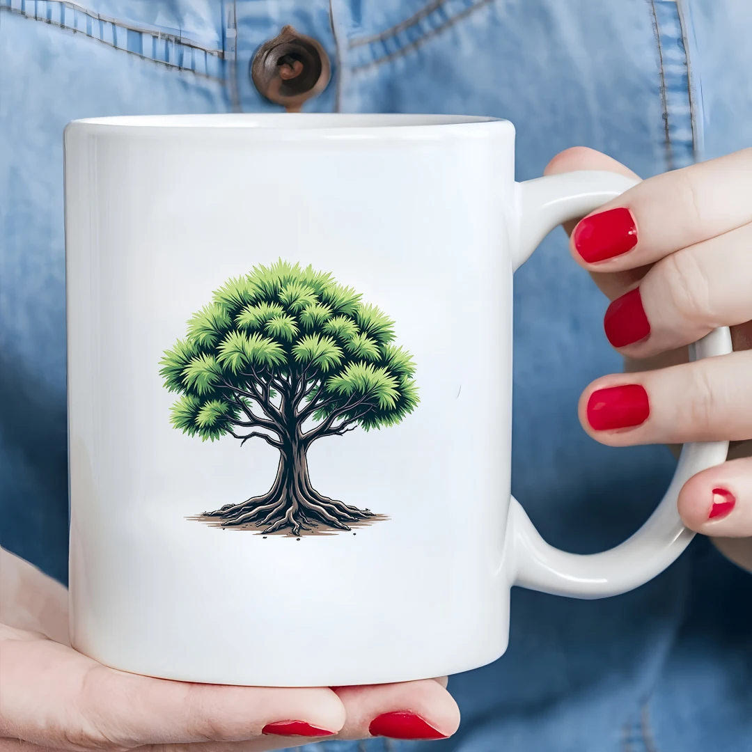 

11oz Cartoon Tree Print Cup Kids Drink Cup Christmas Home Office Gift Cup