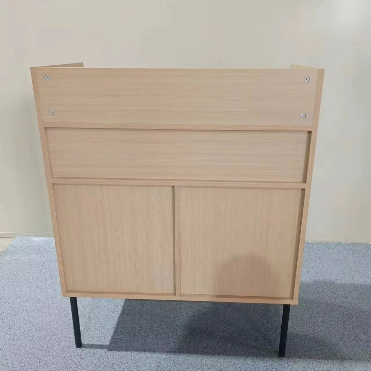 Fluted Two Door Storage Cabinet  with wide drawer  in Iron Leg