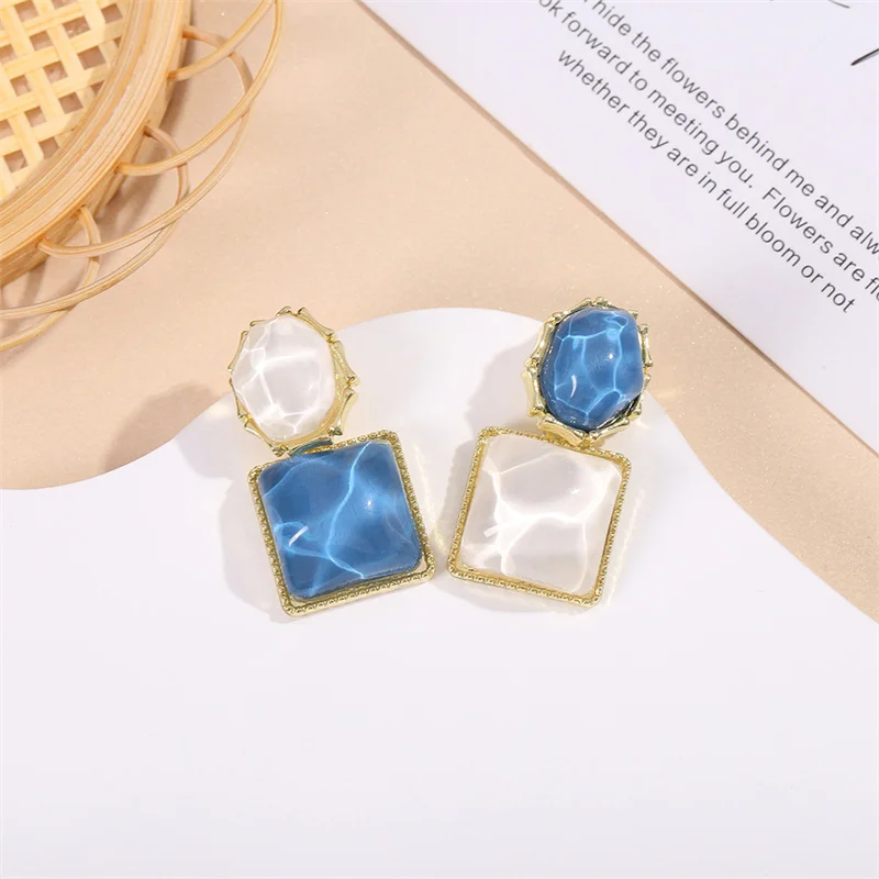 Trendy Colorful Irregular Exaggerated Earrings Square Stud Earrings For Women Light Luxury Simple Earrings Fashion Jewelry Gifts image 3