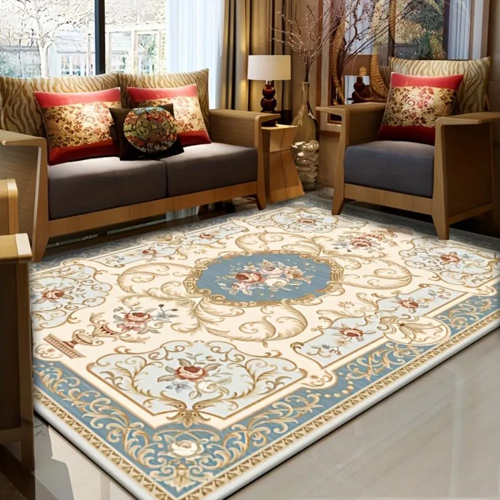

VIKAMA European Vintage Living Room Carpet Rolled Grass Pattern Floral Pattern Soft Skin Friendly Large Carpet Home Decoration