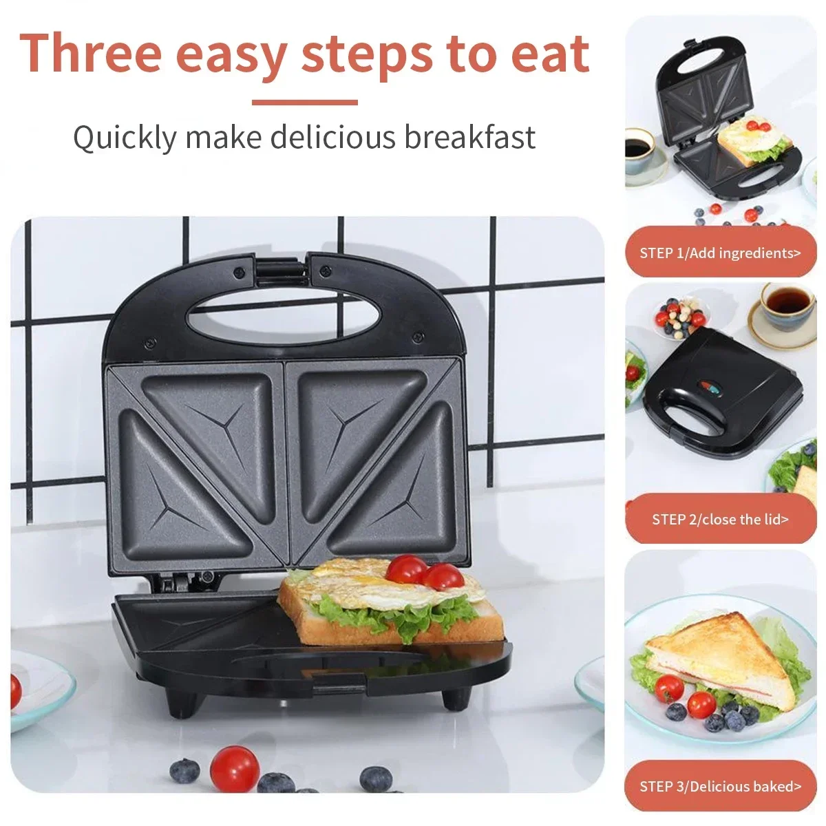 Electric Sandwich Maker Panini 650W Waffle Maker Cooking Kitchen Appliances Breakfast Waffles Machine Non-stick Iron Pan