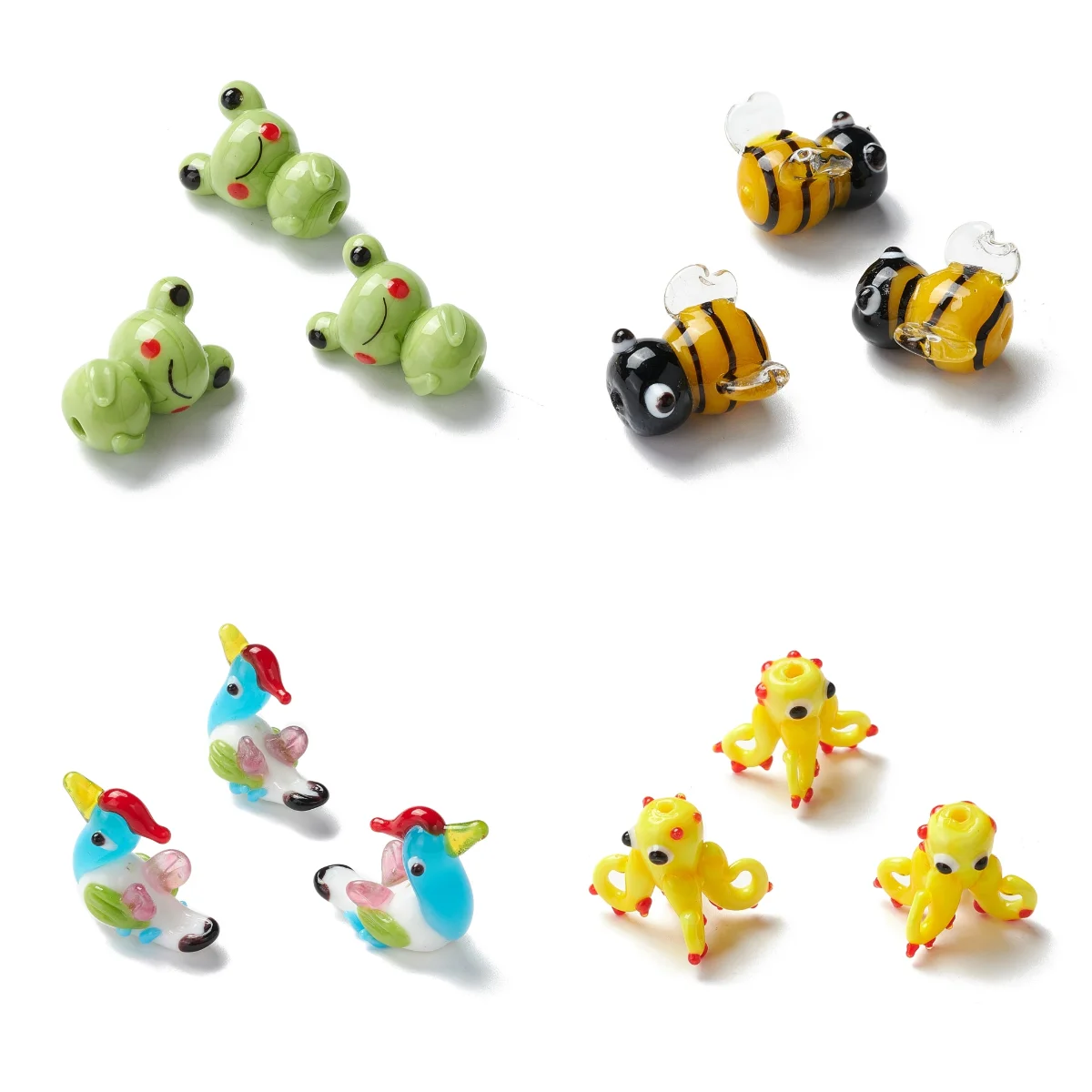 5Pcs Kawaii Animal Lampwork Beads Cartoon Cute Bee Frog Octopus Lampwork Glass Beads for Jewelry Necklace Earrings DIY Findings