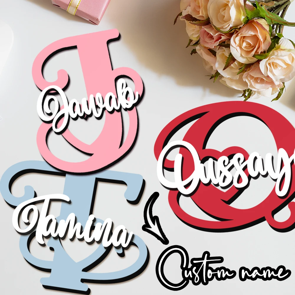 Custom Two Layer Initial Cursive Wooden Name Sign Personalized 3D Letter Plaque Baby Nursery Bedroom Wall Decor Newborn Shower P