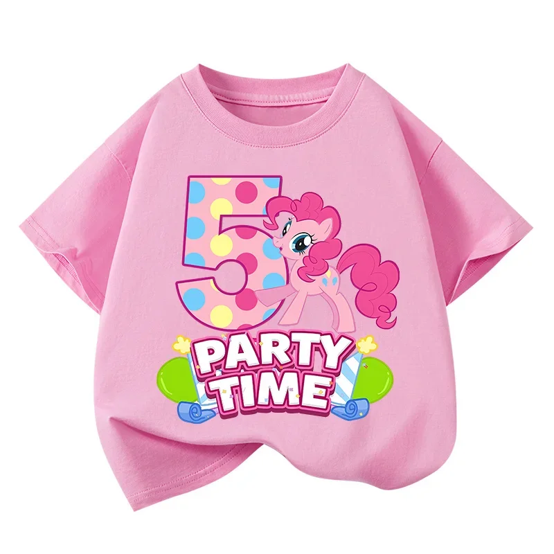 

New My Little Ponys Baby Number T-Shirt Kids Cotton Tops Cute Anime Cartoon Print Sweet Girls Birthday Clothes Children Gift