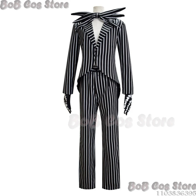 Halloween Nightmare Women Cosplay Costume Mask Dress Men Couple Christmas Jack Striped Suit Pants Skirt Skull  Party Scary Movie