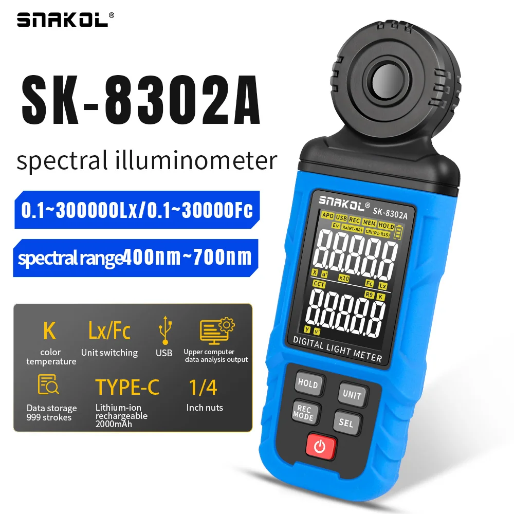 Snakol Digital UV Illuminometer UVA+UVB+UVC ultraviolet radiation Meter Light Level Meter 315nm~420nm with 999 counts storage