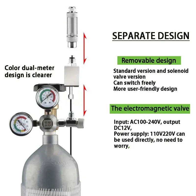 AC100-240V Aquarium CO2-Regler Blasenzähler Magnetventil-Set Fischbecken CO2-Reaktionssystem CO2-Druckminderer-Ventil – Detail 2