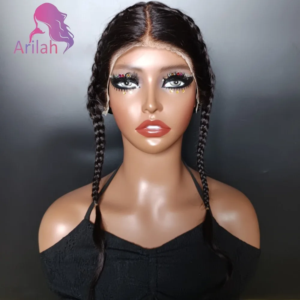 13X4 الدانتيل الشفاف أمامي مع الضفائر اللون الأسود الطبيعي 100% البرازيلي شعر ريمي مستقيم الدانتيل أمامي فقط عقدة ابيض