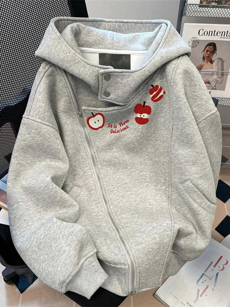 

Корейская ретро-куртка с мультяшным принтом на молнии, женская повседневная уникальная красивая длинная куртка с рукавами для зимы