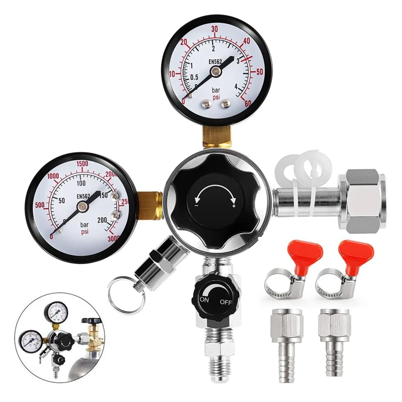 CGA-320 Keg Regulator,Dual Stage Gauge Co2 Regulator For Kegerator Pressure Regulator With 1/4Inch & 5/16Inch Connectors Durable