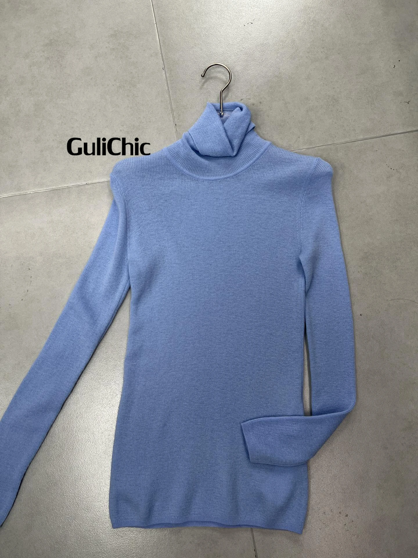 12.1 GuliChic-Turtleneck Cashmere Sweater for Women, Knitted Thin Pullover, Monochromatic, Soft Top