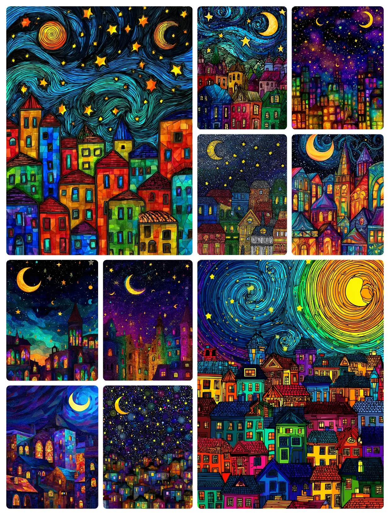 Diamond Painting Kit Van Gogh Starry Night Colorful Town Moon Star Night Landscape DIY Hand Craft Home Decor