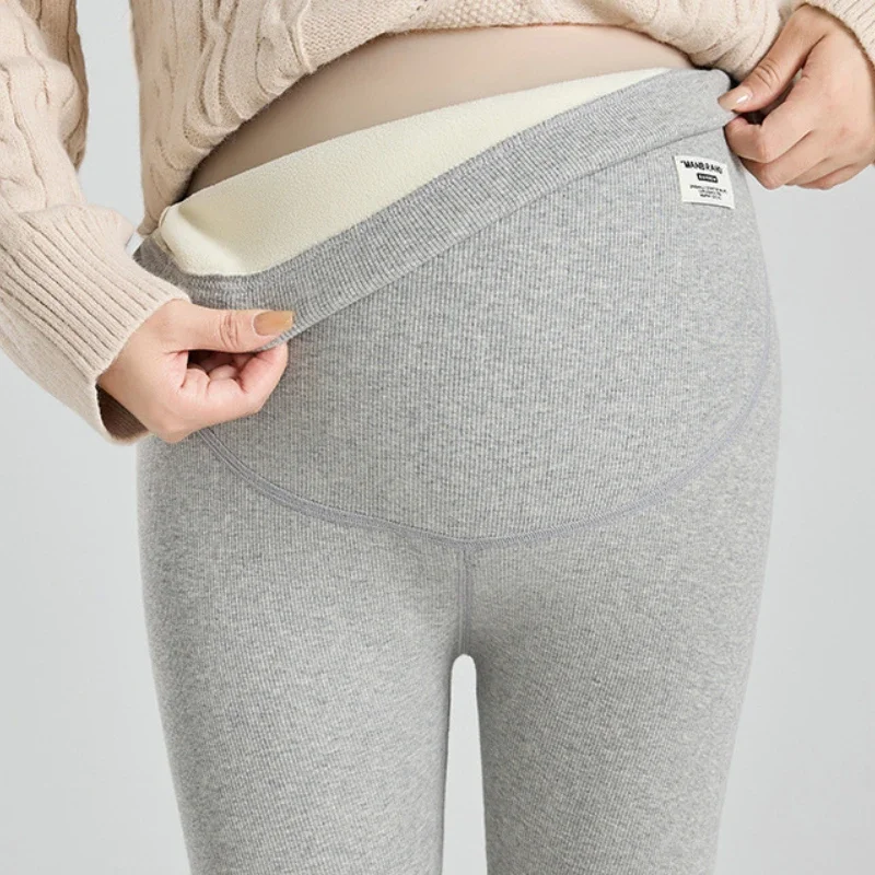 Leggings cálidos de maternidad de invierno, mallas gruesas de lana, pantalones para el vientre, ropa para mujeres embarazadas