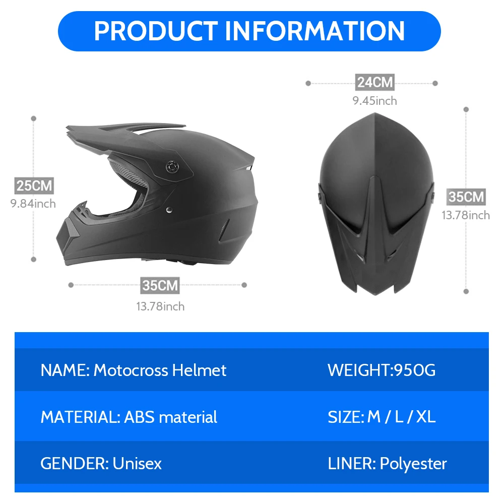 Casco integral de seguridad para adultos, ideal para motocross, motos de campo, vehículos todo terreno (ATV), carreras de motocicletas todoterreno, ciclismo de montaña y bicicletas de descenso. Resistente a los impactos, con una carcasa duradera, ligero, seguro, cómodo y de ajuste perfecto. Equipo de protección para la conducción.