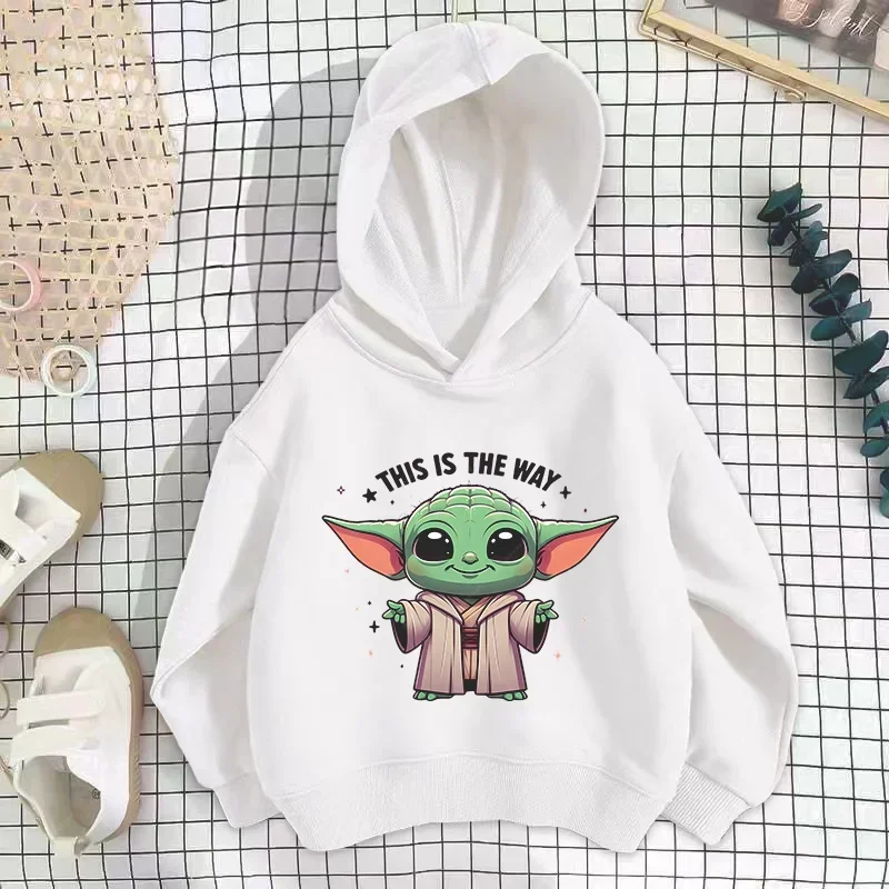 Kawaii Disney Cartoon hoodie Mandalorian Yoda Kawai Star Wars Gothic Kids hoody Boys Top Loose Girls Hippie hoody top