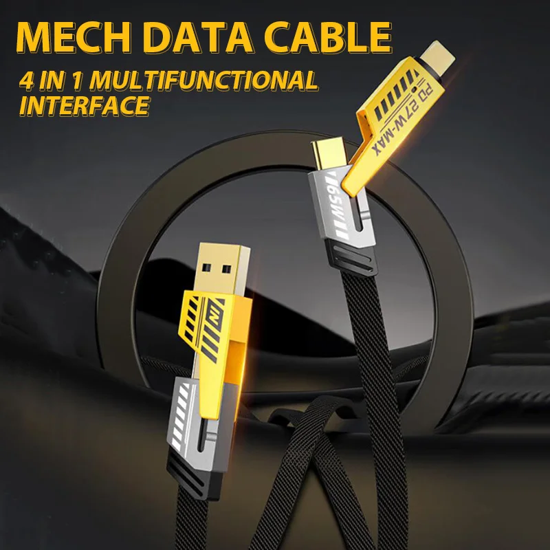 Data Cable 4 in 1 Super Fast Charging PD 27W Charging Dual Type-c 65W Fast Charging Cable Multifunctional Universal Charge Line