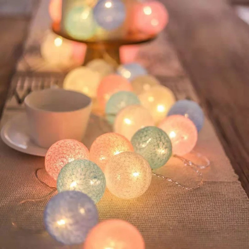 10/20LED Cotton Balls String Christmas Fairy Lights Novelty Lamp Chain for Home Outdoor Garland Wedding Party Decoration