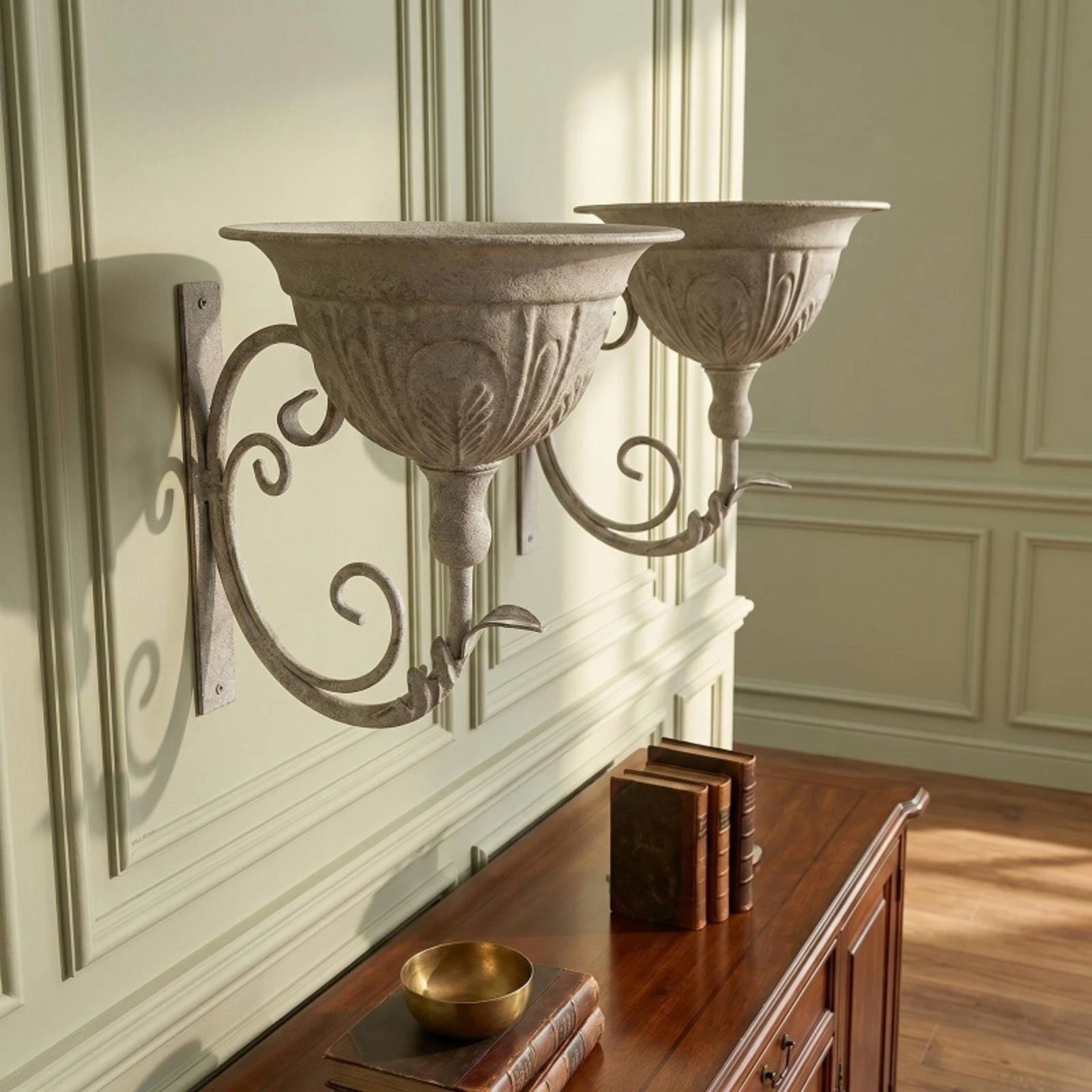 Wall-Mounted Planter Embossed Planter with Scroll Bracket Wall Mounted Flower Pot Space-Saving Decorative for Homeowners