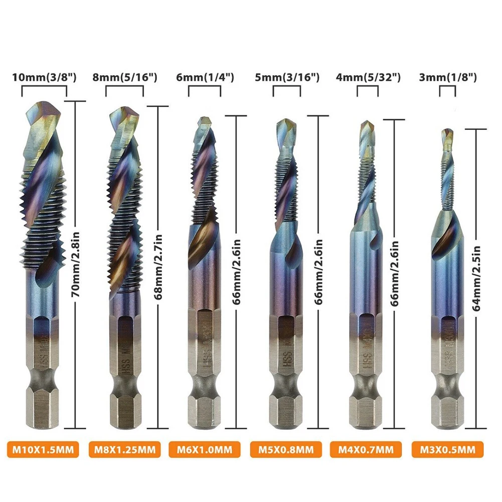 

Enhanced Performance 6 Piece Composite Metric Tap Drill Bit Set for Wood Plastic Aluminum Tin Alloy Iron Plate