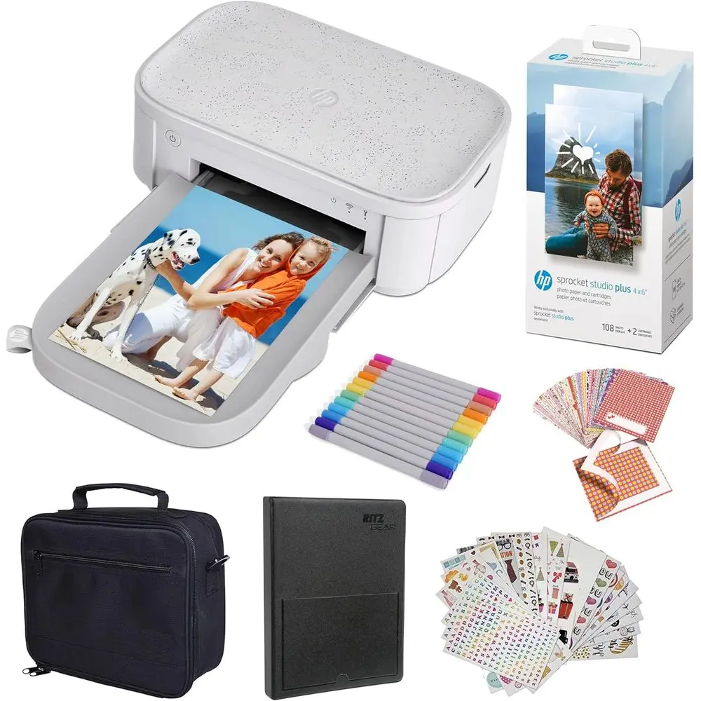 

Sprocket Studio Plus 4x6” Photo Printer – Bundle: Photo Album, Markers, Photo Paper, and Stickers., White