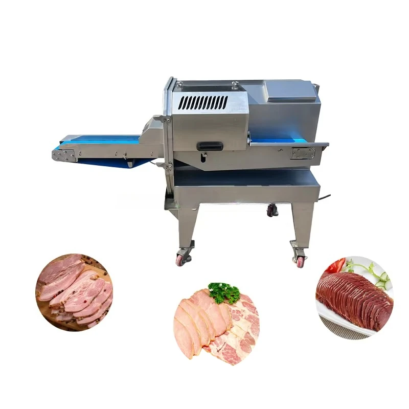 Máquina cortadora de carne cocida Industrial, cortadora de pollo, pecho, tocino, Deli, cortadora automática de carne de res, cortadora de verduras