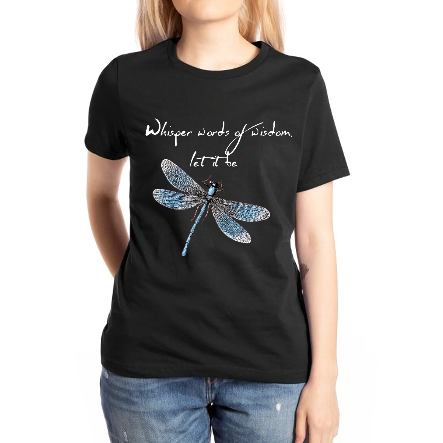 

Dragonfly Hand-Painted Letter Print Women's Cotton T-Shirt Loose Comfortable Short Sleeve Casual Fashion Design Top Summer Tee