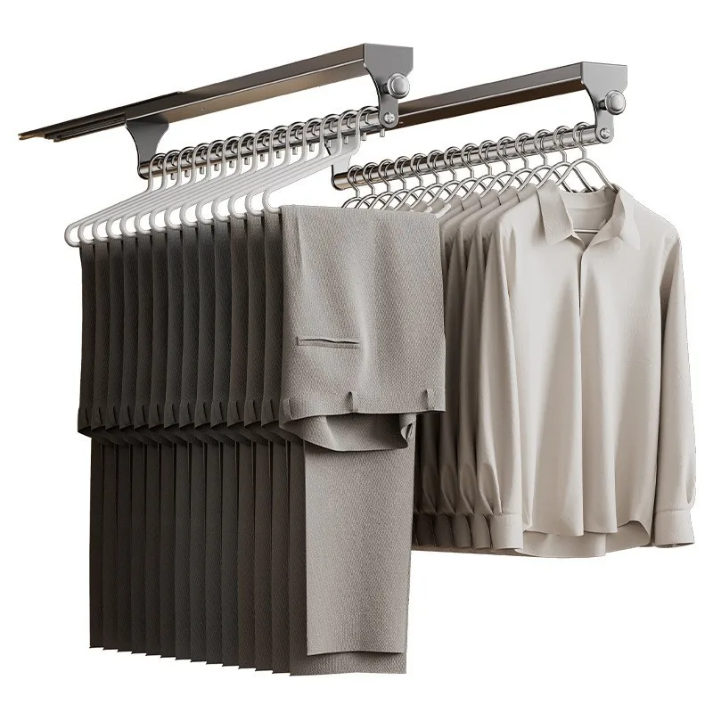 

Clothes rack household bedroom built-in slide rail pants track multi-functional storage