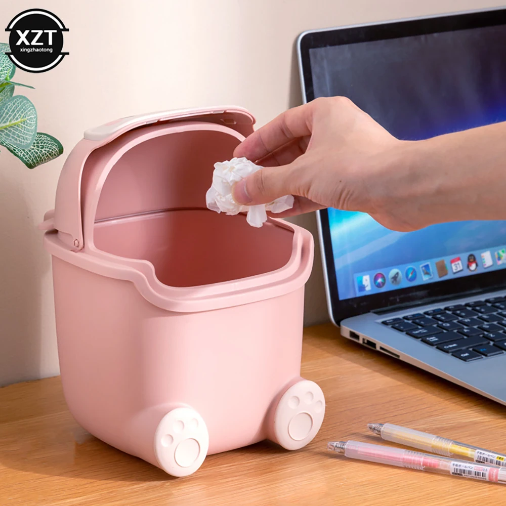 Kawaii Mini Trash Can Desktop Garbage Bin Home Office Rubbish Bin Cartoon Cute Waste Dustbin Household Kids Room Decoration