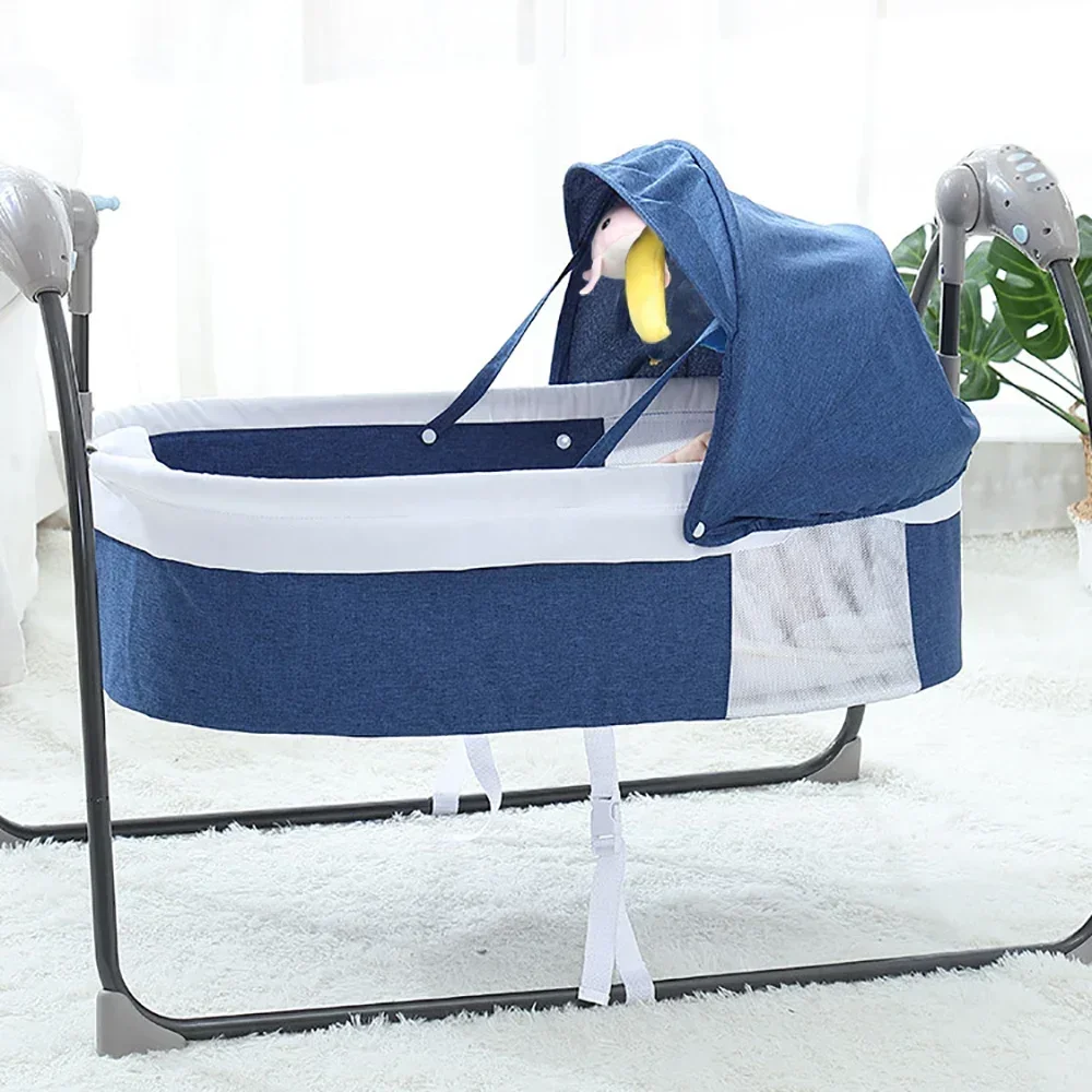 Elektrische babywieg met afstandsbediening, draagbaar babyschudbed Automatische schommel Intelligente Bluetooth, stevig en duurzaam, blauw