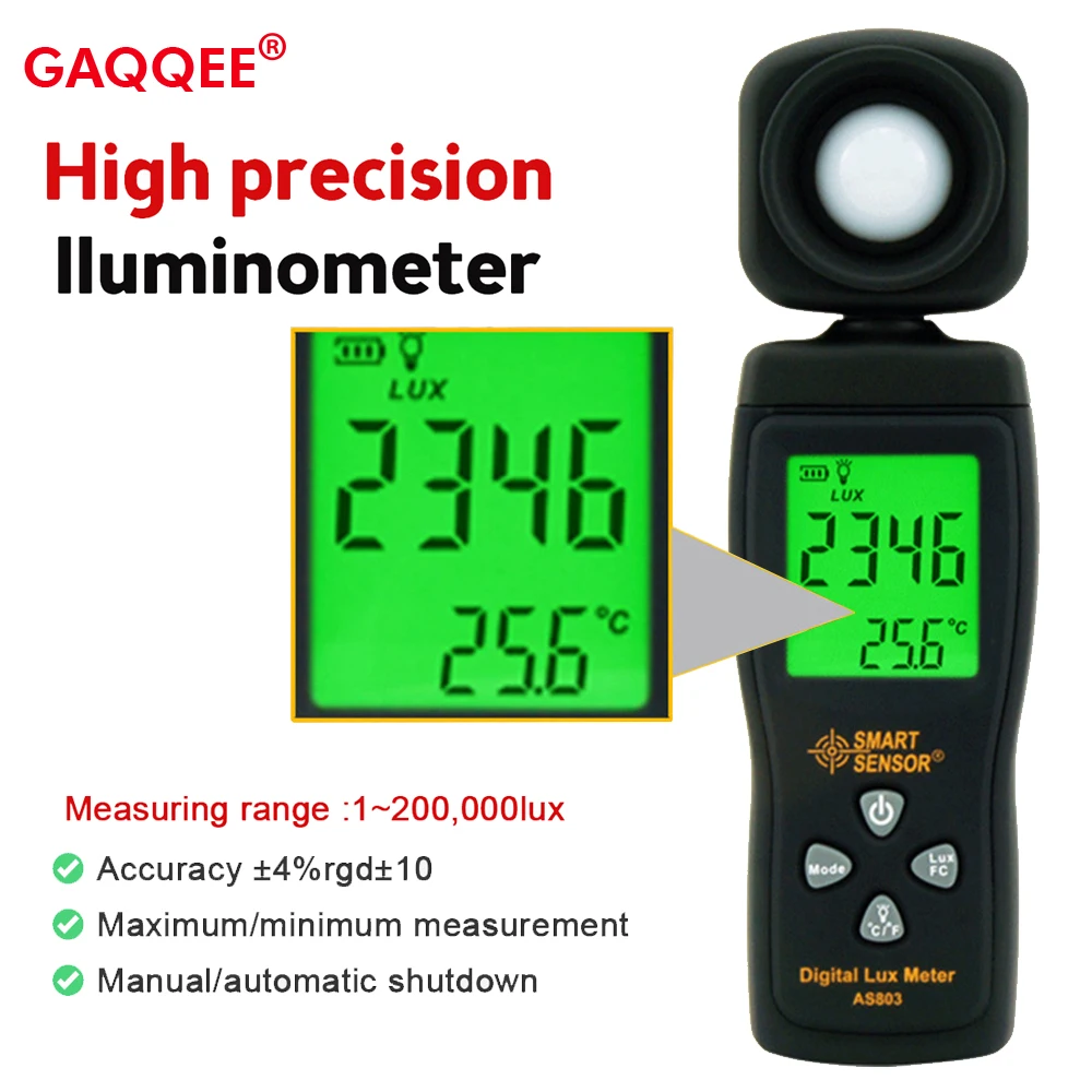 AS803 Light Meter Photometer Photography Digital Luxmeter Integrated Illuminometer 1-200.000LUX Enviromental Tester Spectrometer