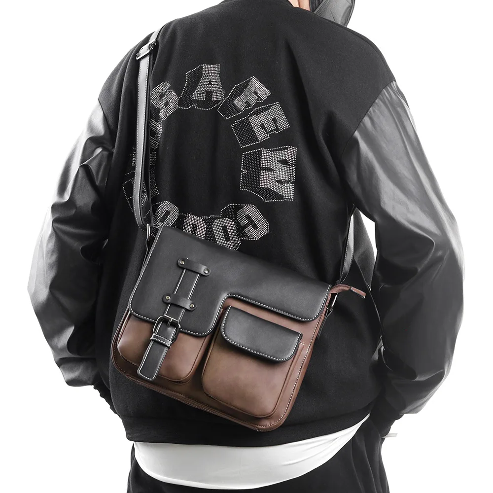 New Men's Small Crossbody Bag, Matte Leather Single-shoulder Bag, Multi-pocket Business Messenger Bag, Casual Retrocrossbody Bag