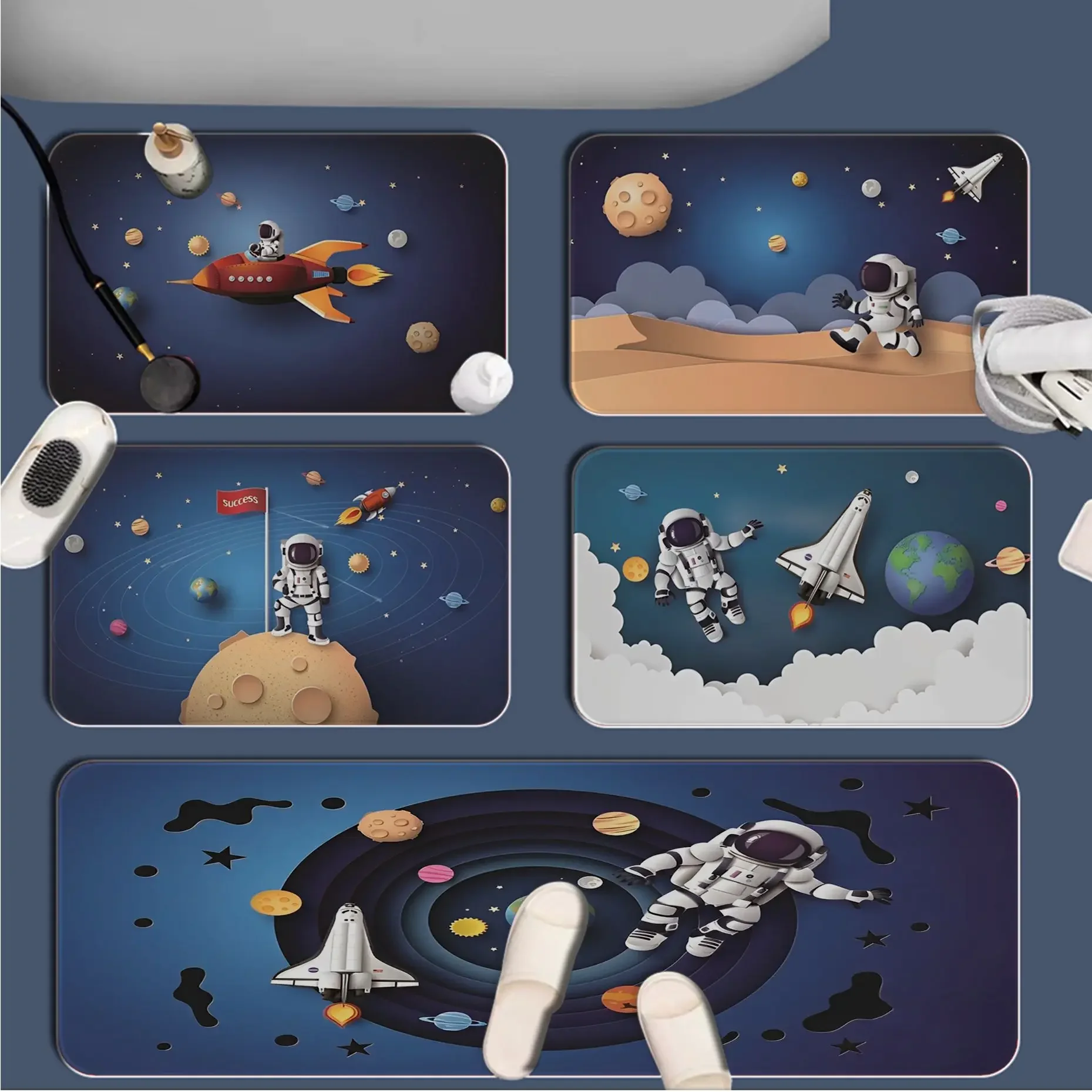 

Cartoon Rocket Astronaut Floor Carpet INS Style Soft Bedroom Floor House Laundry Room Mat Anti-skid Hotel Decor Mat