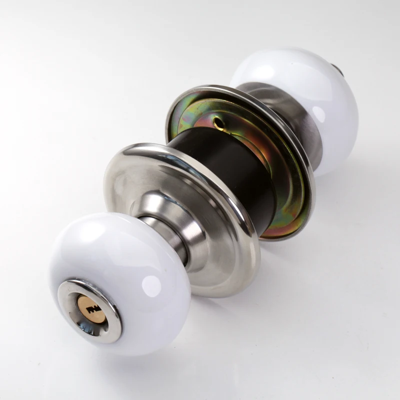 White ceramic door lock stainless steel cover interior  bedroom bathroom  school classroom replacement ball