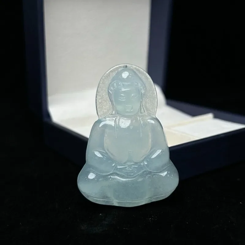 

Natural High-ice Quartzite Jade Guanyin Pendant, Classic Ethnic Style Necklace Jewelry