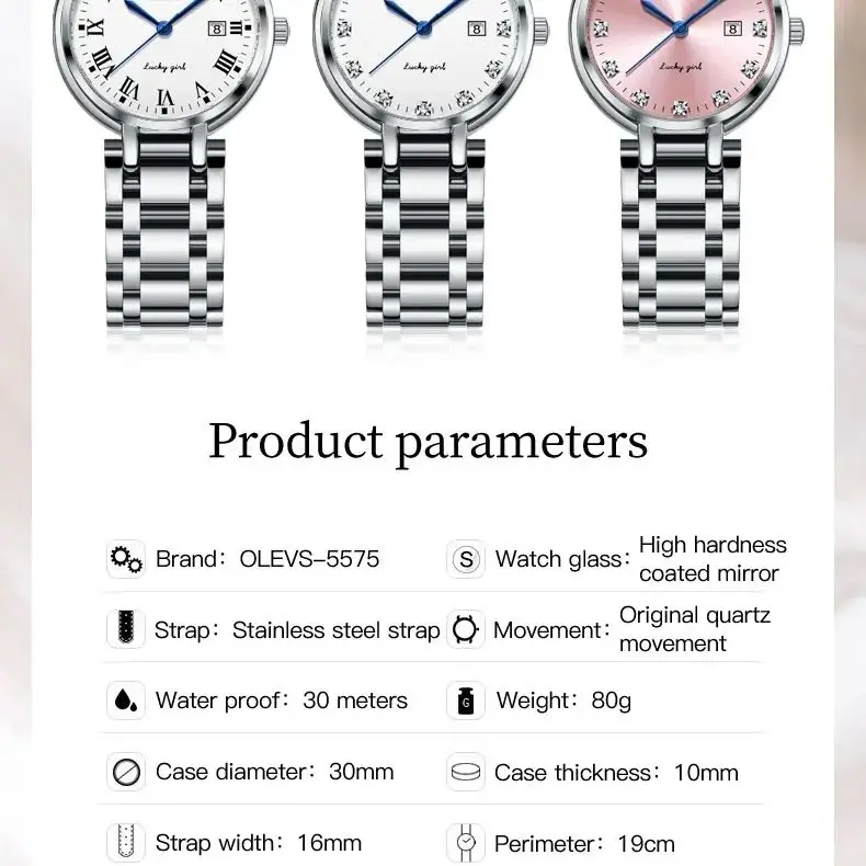 Olevs 5575 Damen uhren rosa römische Skala Diamant Zifferblatt elegante Armband Halskette Uhr Set Geschenk Mode einfache Armbanduhr