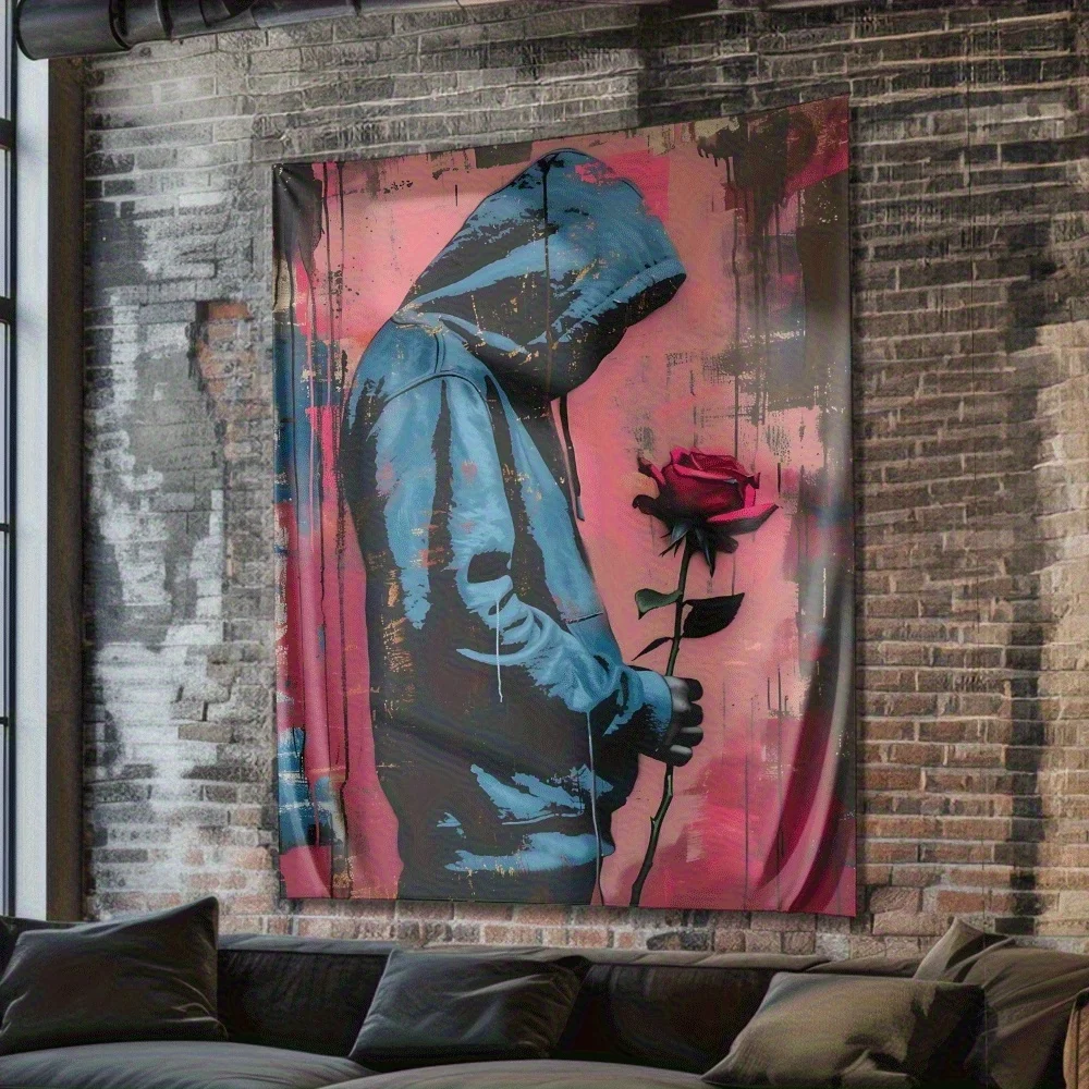 man holding a rose Digital printing polyester wall tapestry suitable for use in living rooms bedrooms offices bars and party