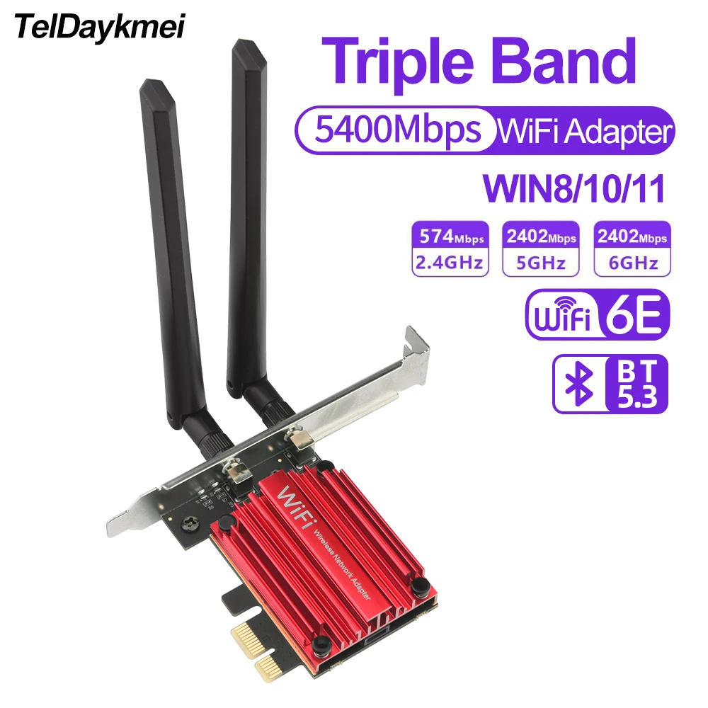 

PCI-E WiFi 6E Triple Band 5374Mbps Bluetooth 5.3 Adapter RTL8852CE Gigabit Wireless Network Card for Desktop PC Windows 10/11