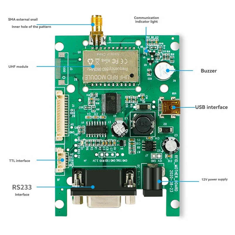 【2025 حديثًا】وحدة قارئ UHF RFID بواجهة USB TTL232 860-960 ميجا هرتز 1 منفذ لعلامات كاتب Arduino Raspberry UHF