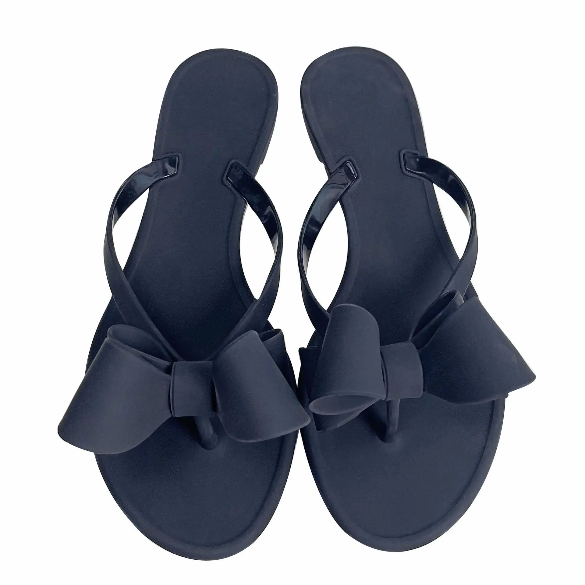 Summer Beach Sandals for Women Slippers New Pure Color Slip on With Bow Tie Adult Flat Bottom Flip Flops Walking Thong Sandals